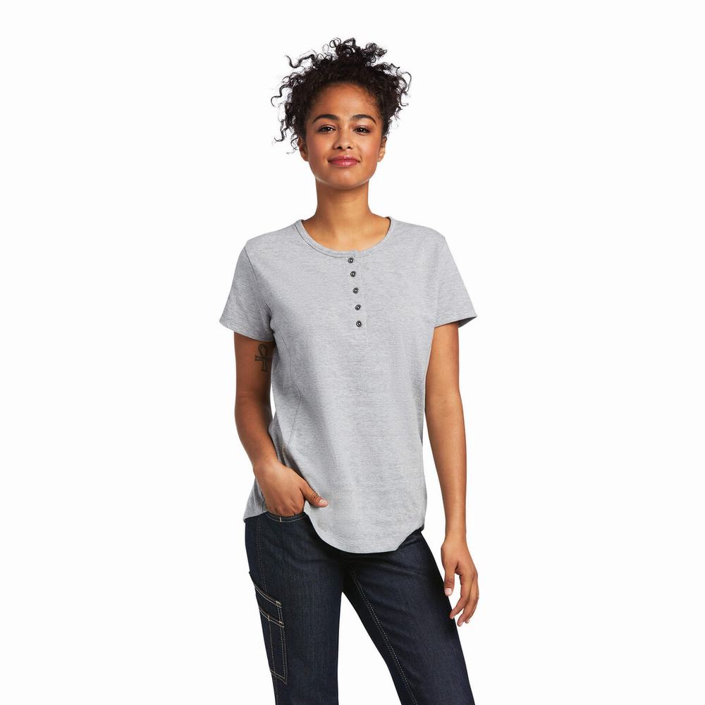 Grey Ariat Rebar Henley Women\'s Tops | FLAO79034