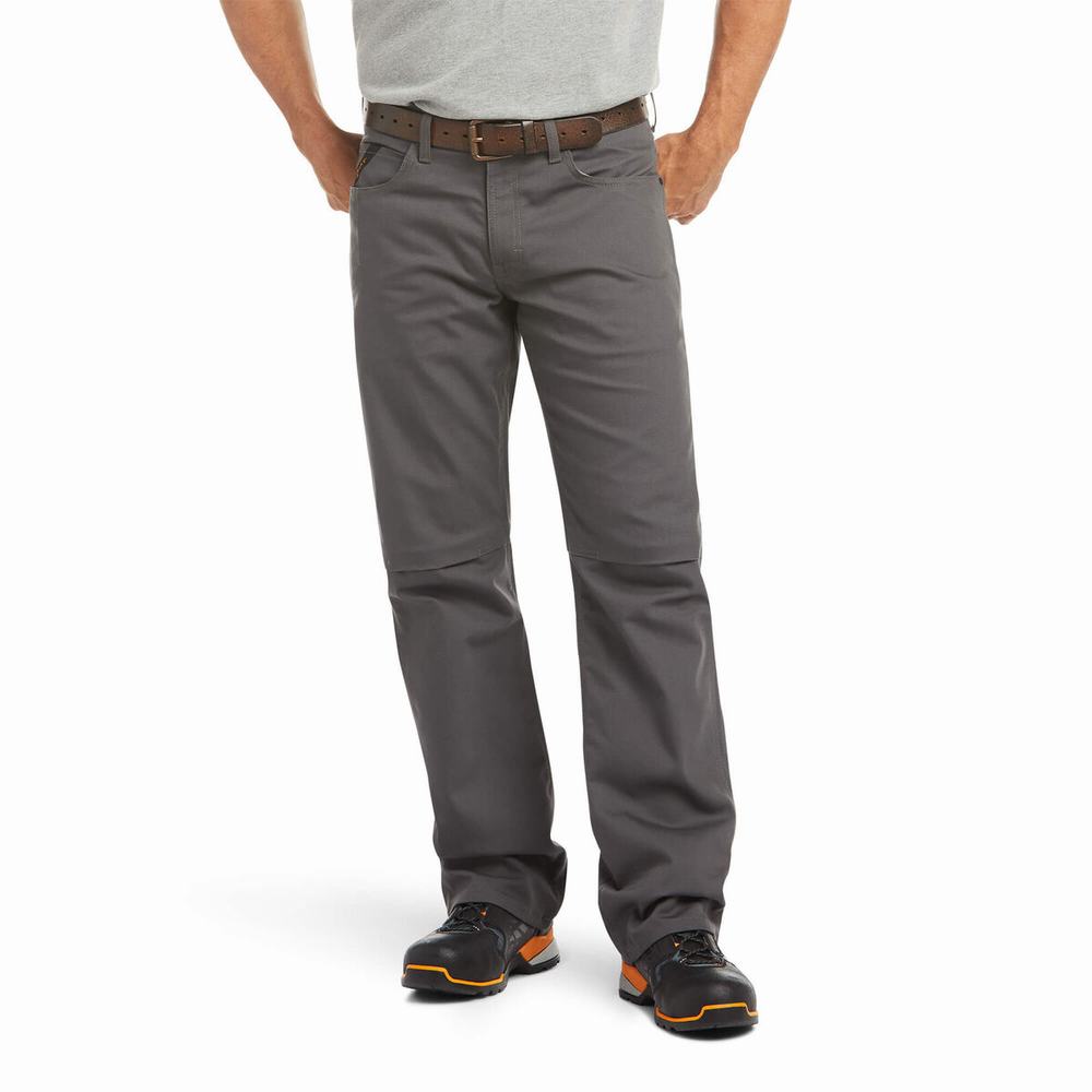 Grey Ariat Rebar M4 Relaxed DuraStretch Canvas 5 Pocket Cut Men\'s Pants | IQRZ76985