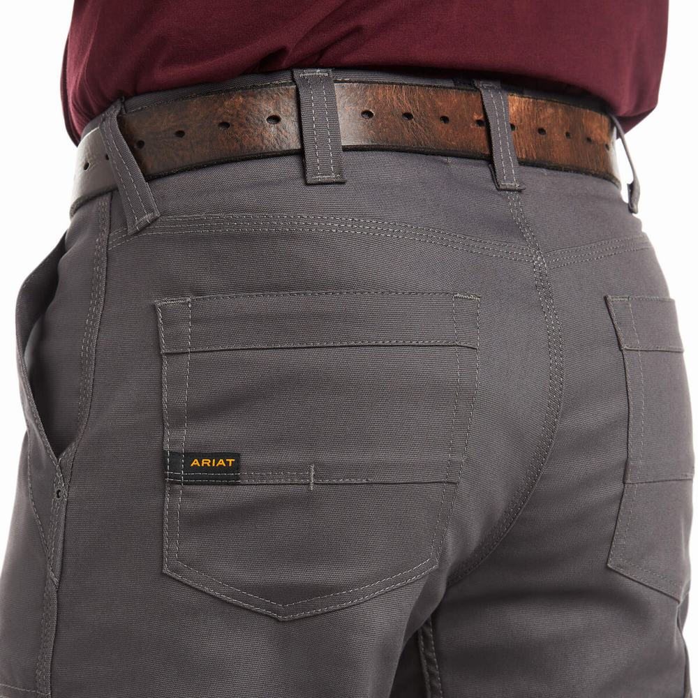 Grey Ariat Rebar M4 Relaxed DuraStretch Canvas Utility Cut Men's Pants | JEPU30681