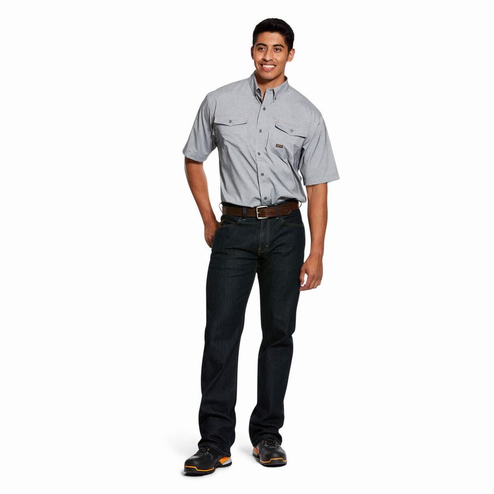 Grey Ariat Rebar Made Tough VentTEK DuraStretch Men's Shirts | CXVZ06125