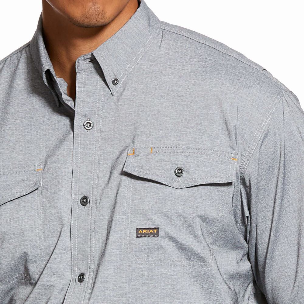 Grey Ariat Rebar Made Tough VentTEK DuraStretch Men's Shirts | CXVZ06125