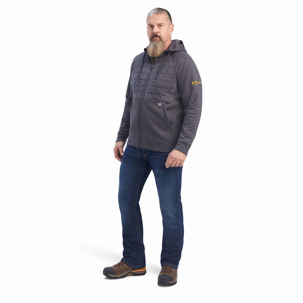 Grey Ariat Rebar Regulator Full Zip Men's Hoodies | FJZW04861