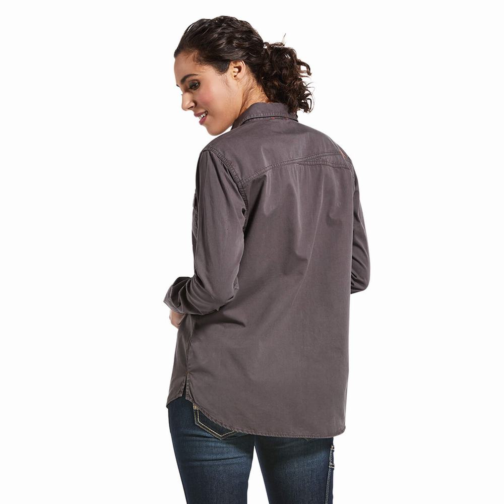 Grey Ariat Rebar Washed Twill Women's Shirts | QYCL57284