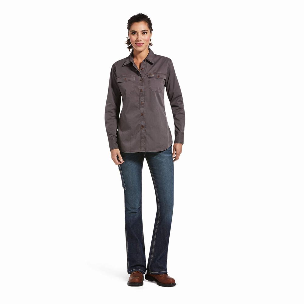 Grey Ariat Rebar Washed Twill Women's Shirts | QYCL57284