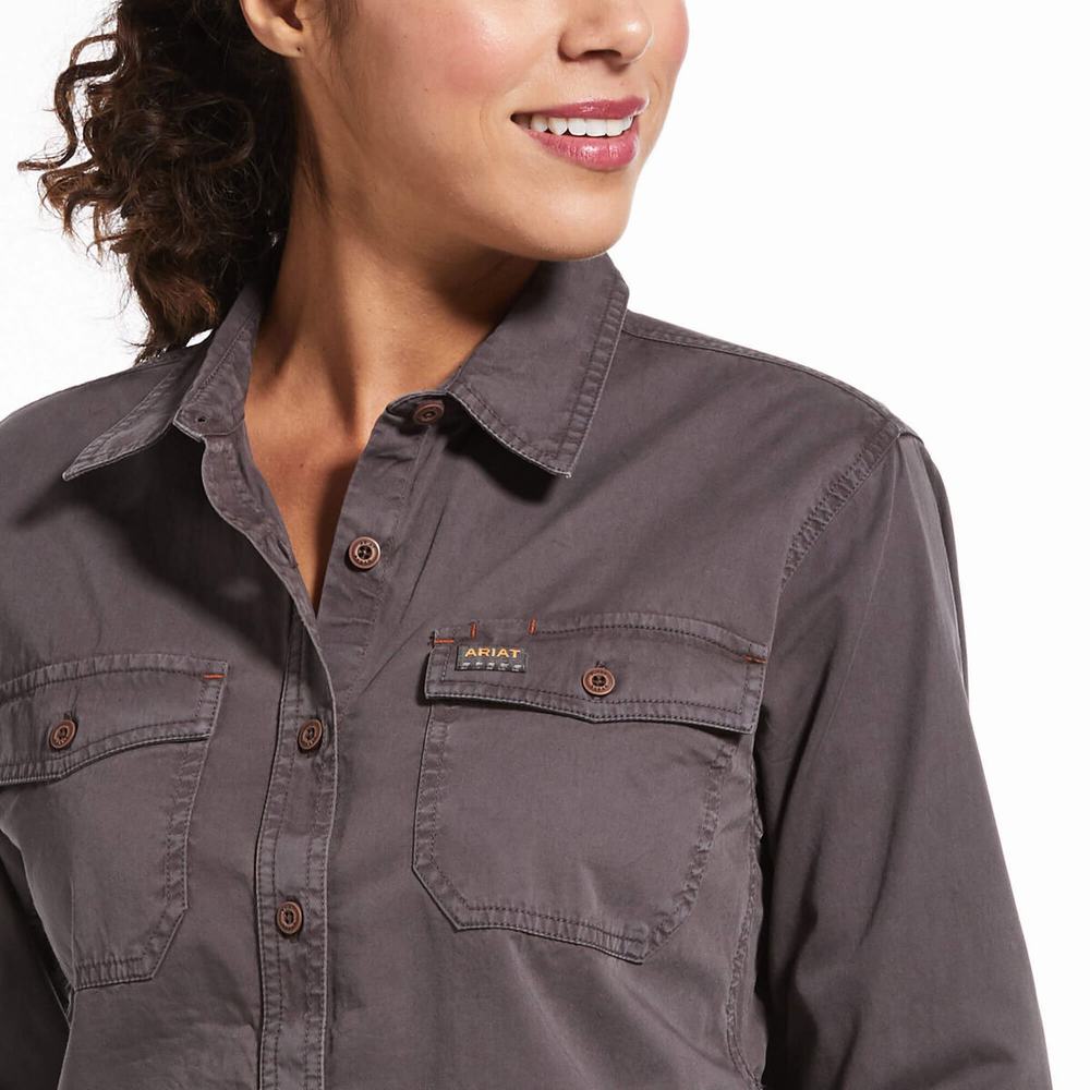 Grey Ariat Rebar Washed Twill Women's Shirts | QYCL57284