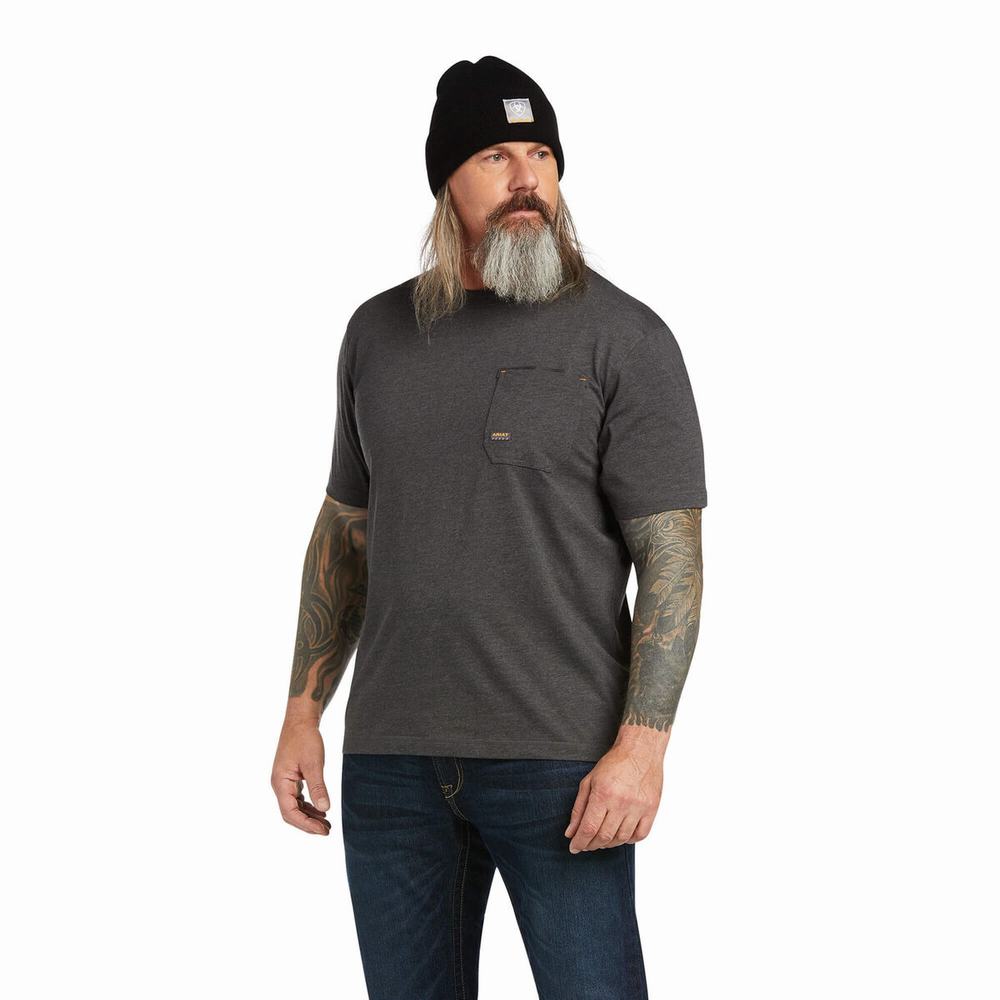 Grey Ariat Rebar Workman Full Cover Men's Tops | JPCK49165