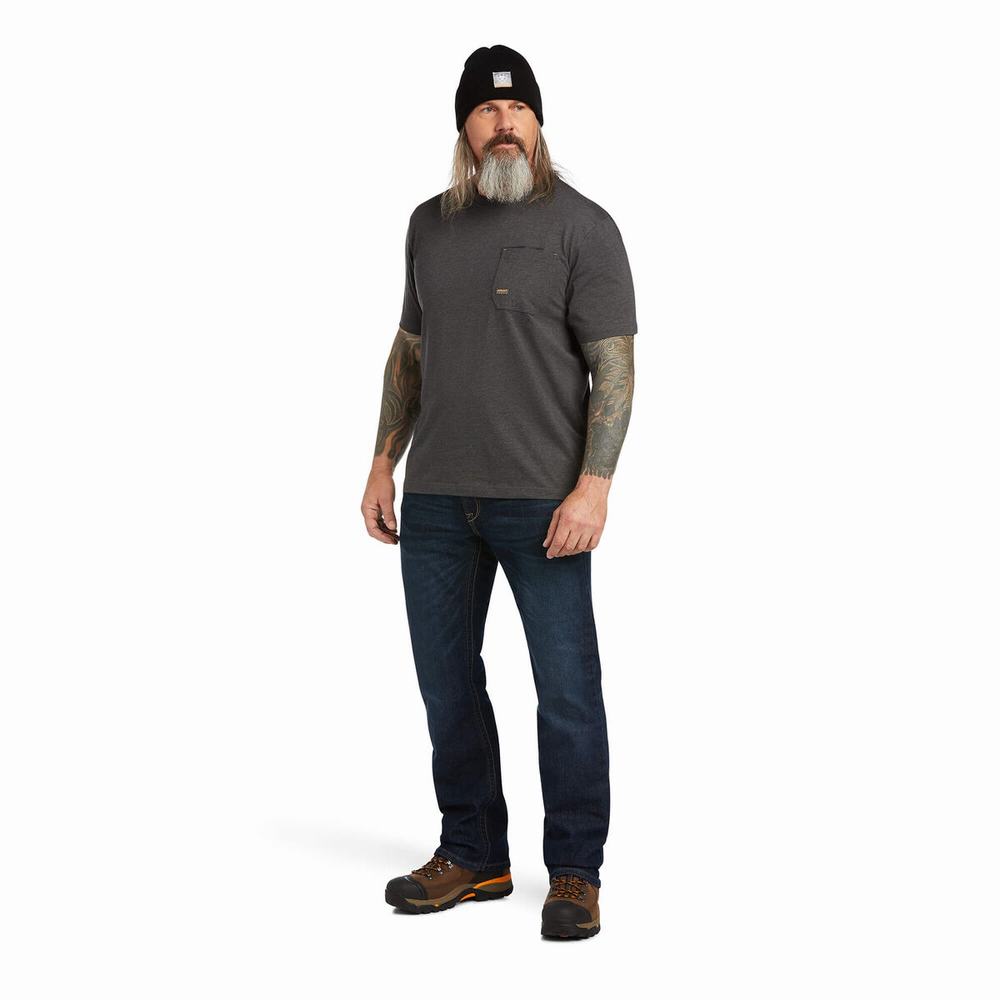 Grey Ariat Rebar Workman Full Cover Men's Tops | JPCK49165