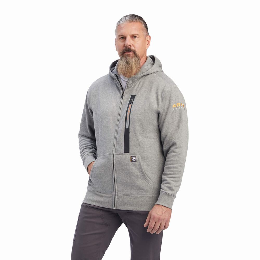 Grey Ariat Rebar Workman Full Zip Men\'s Hoodies | EJHC49158