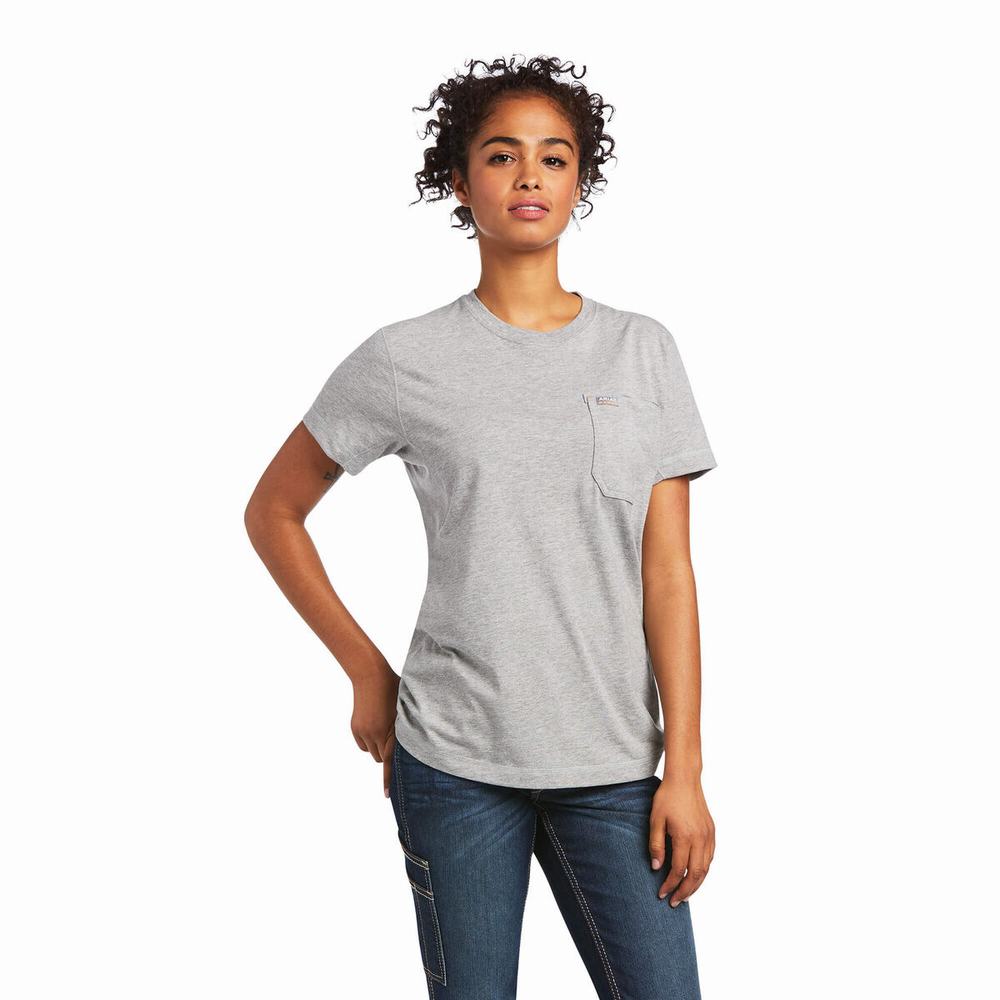 Grey Ariat Rebar Workman Graphic Logo Women's Tops | WQJB14075