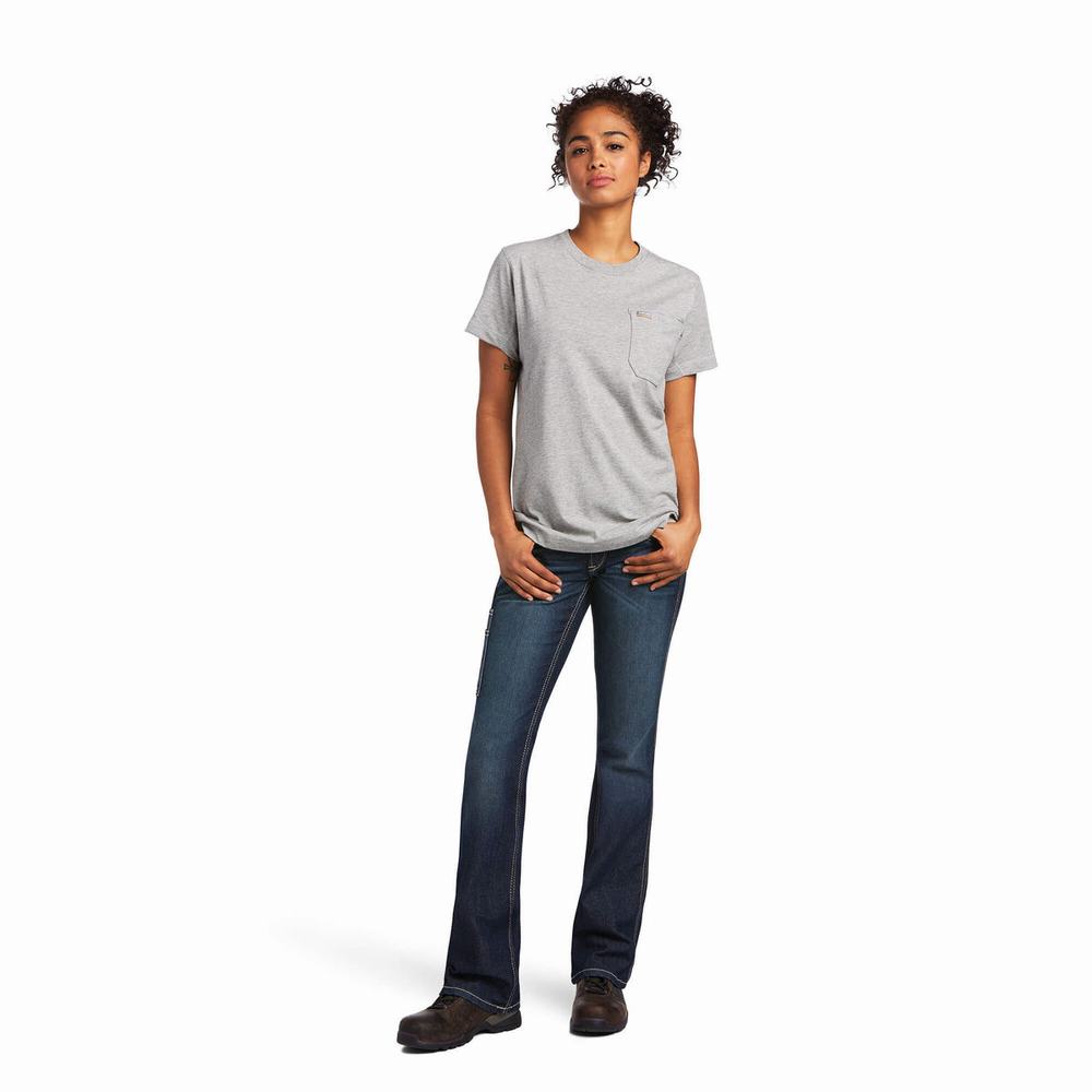 Grey Ariat Rebar Workman Graphic Logo Women's Tops | WQJB14075