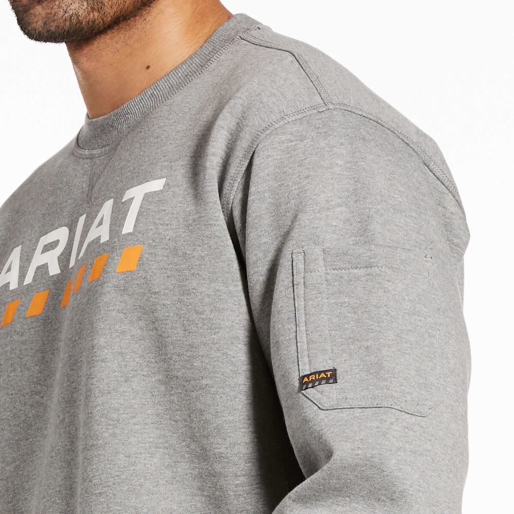 Grey Ariat Rebar Workman Logo Men's Hoodies | JPDB47896