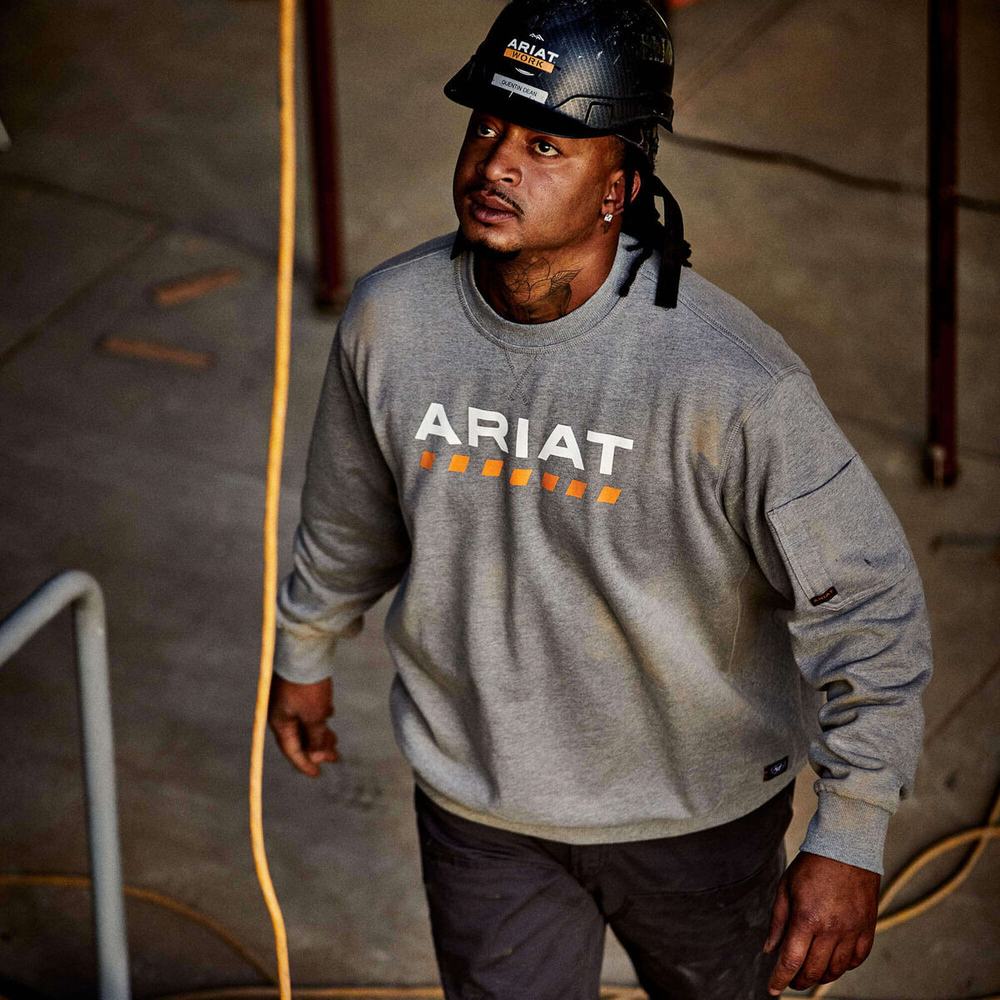 Grey Ariat Rebar Workman Logo Men's Hoodies | JPDB47896