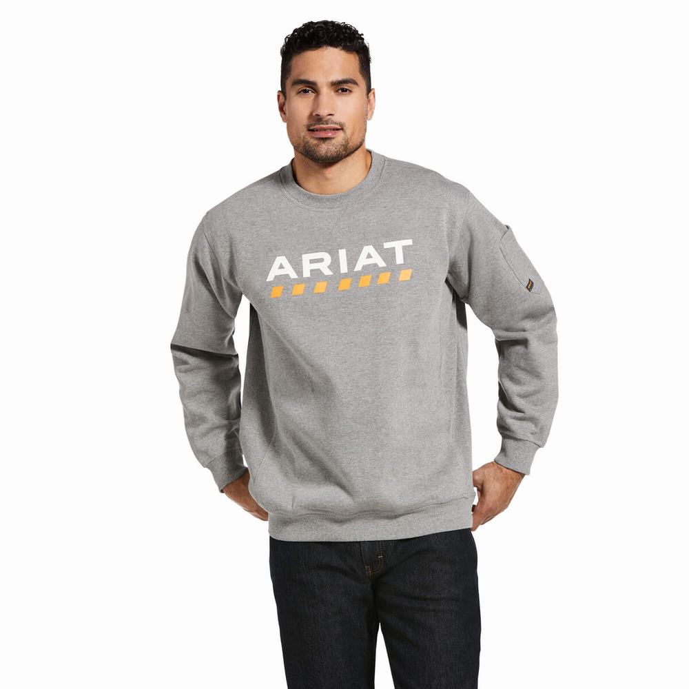 Grey Ariat Rebar Workman Logo Men\'s Hoodies | JPDB47896