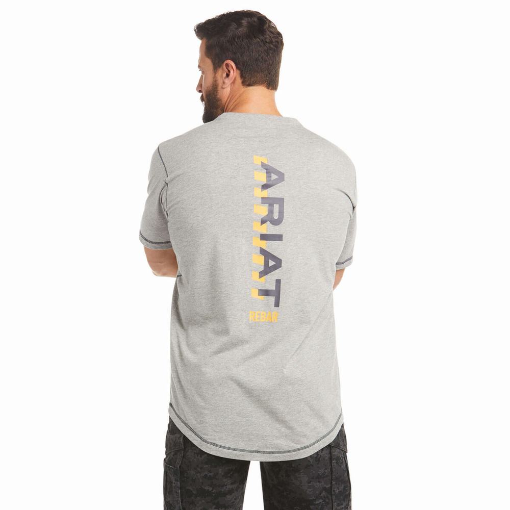 Grey Ariat Rebar Workman Logo Men\'s Short Sleeve | UJFZ52063