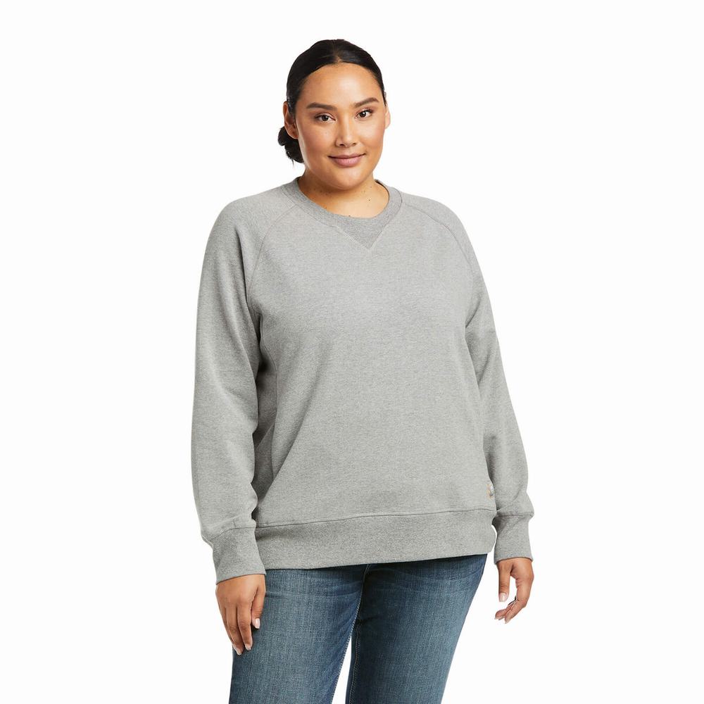 Grey Ariat Rebar Workman Washed Fleece Women's Hoodies | JPDM34187