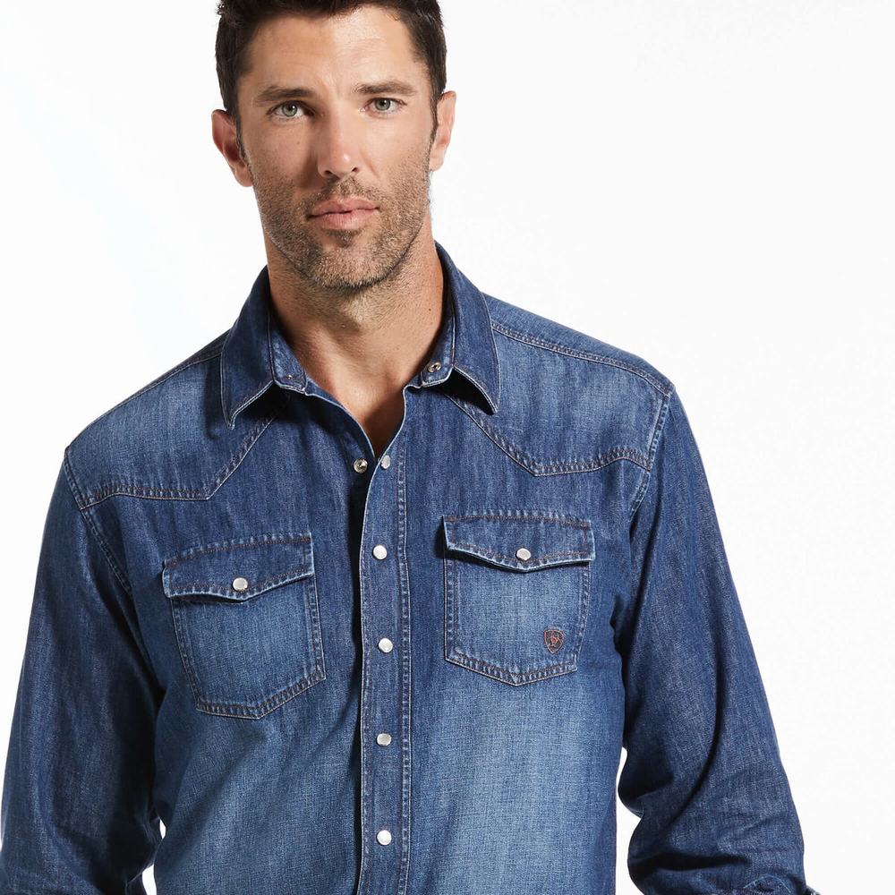 Grey Ariat Retro Fit Men's Shirts | XAUI35824