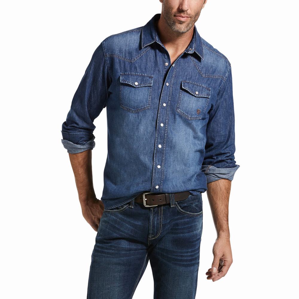 Grey Ariat Retro Fit Men\'s Shirts | XAUI35824