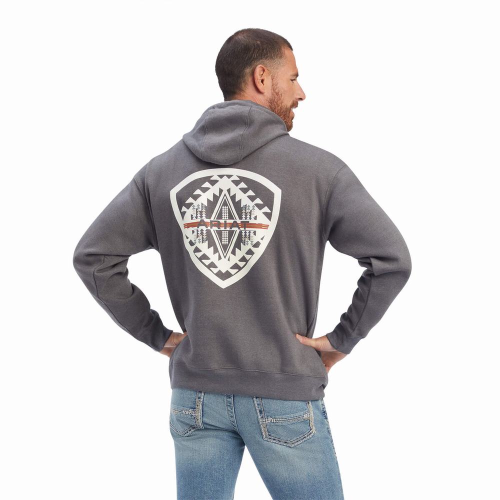 Grey Ariat Southwest Shield Men's Hoodies | QXPD65419