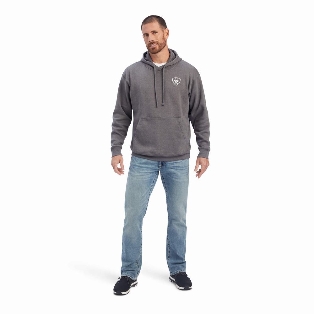 Grey Ariat Southwest Shield Men's Hoodies | QXPD65419