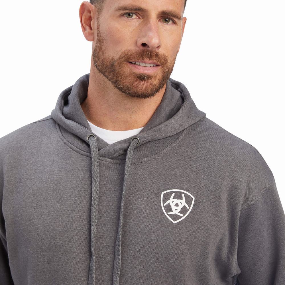 Grey Ariat Southwest Shield Men's Hoodies | QXPD65419