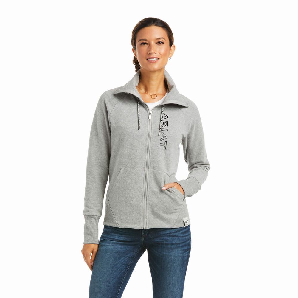 Grey Ariat Team Logo Full Zip Women\'s Hoodies | FDGK65281