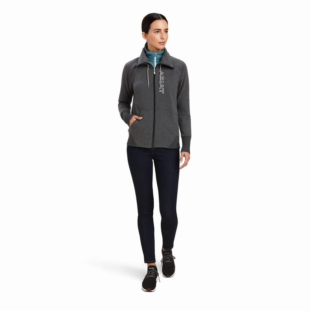 Grey Ariat Team Logo Full Zip Women's Hoodies | XUWR25693