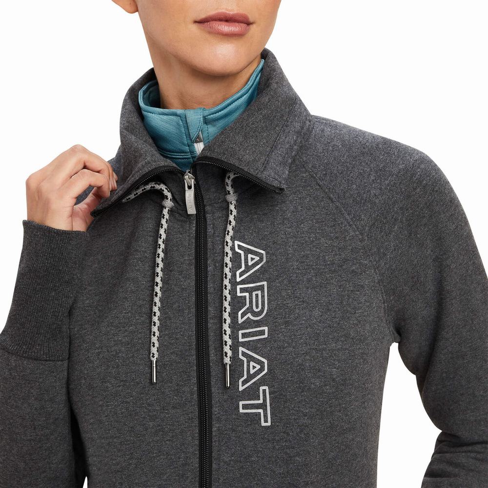 Grey Ariat Team Logo Full Zip Women's Hoodies | XUWR25693