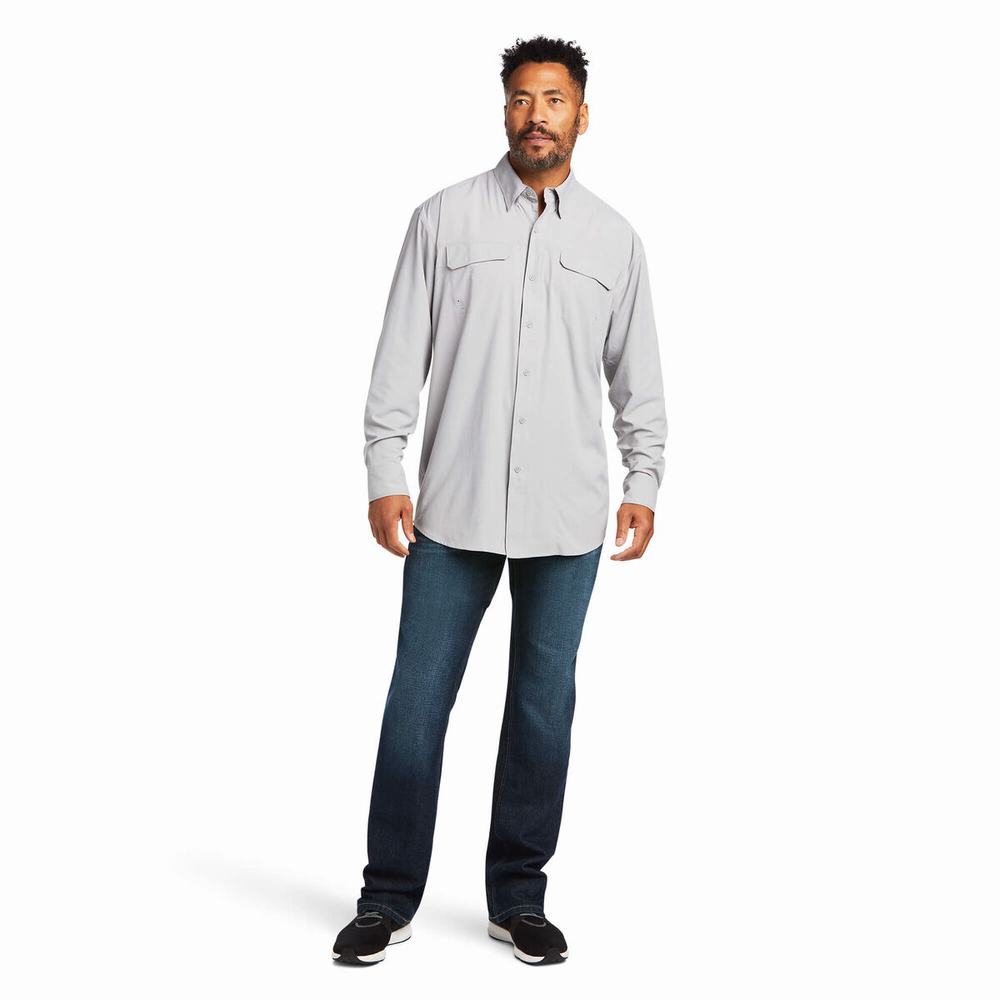 Grey Ariat VentTEK Outbound Classic Fit Men's Shirts | PGZM49683