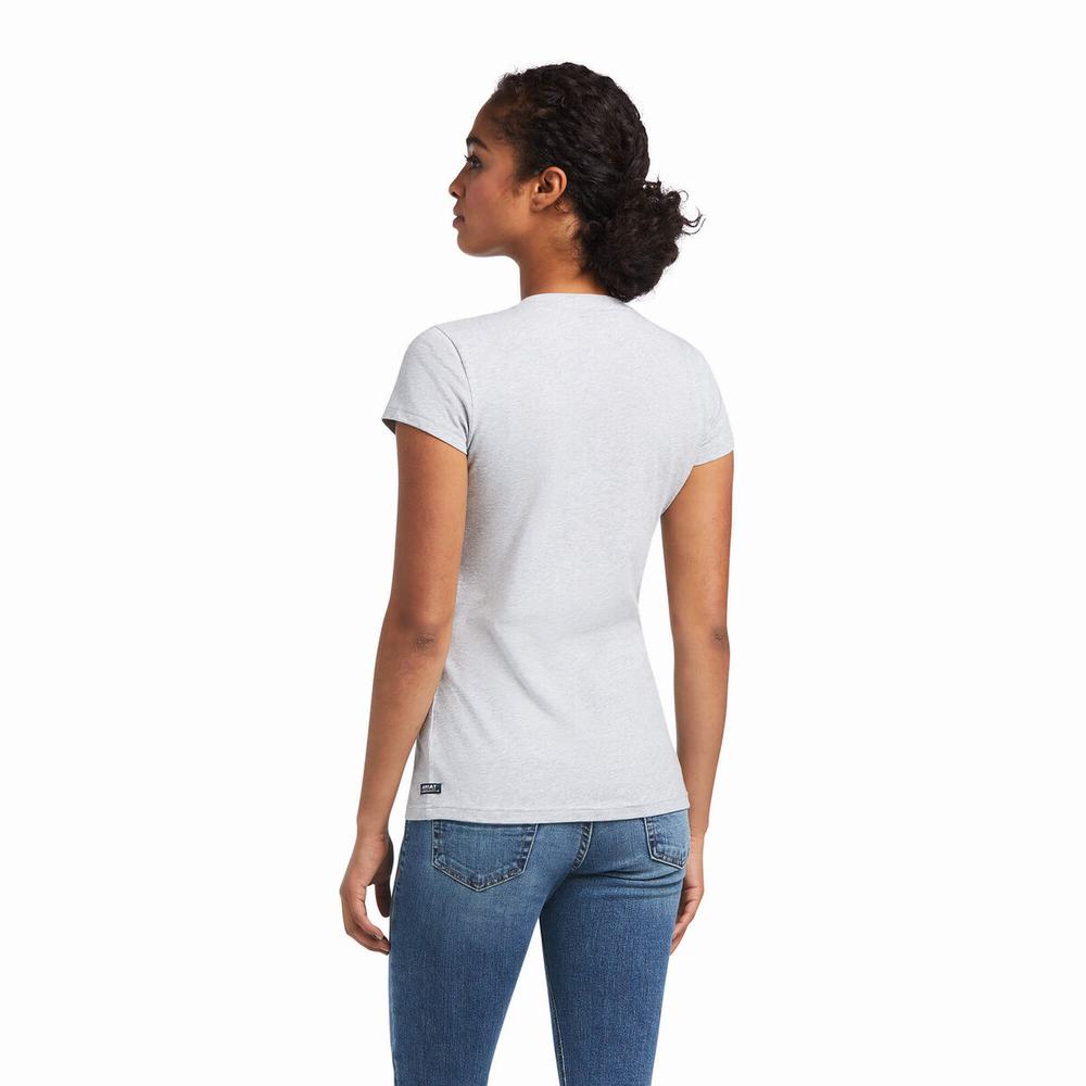 Grey Ariat Vertical Logo Women's Tops | GEUF18573