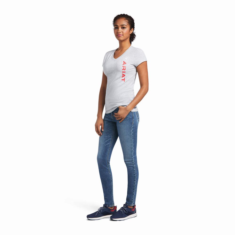 Grey Ariat Vertical Logo Women's Tops | GEUF18573