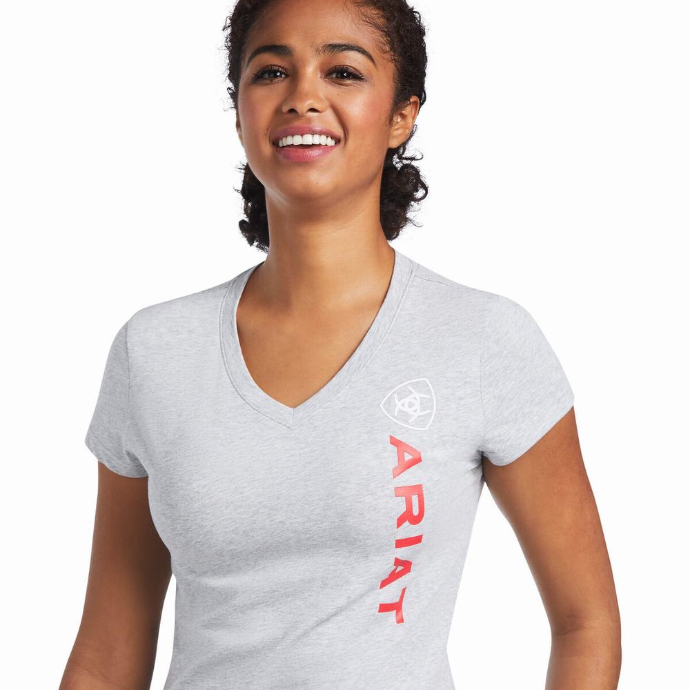 Grey Ariat Vertical Logo Women's Tops | GEUF18573