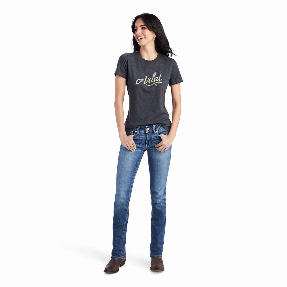 Grey Ariat Wheat Script Women's Tops | FZIQ76842