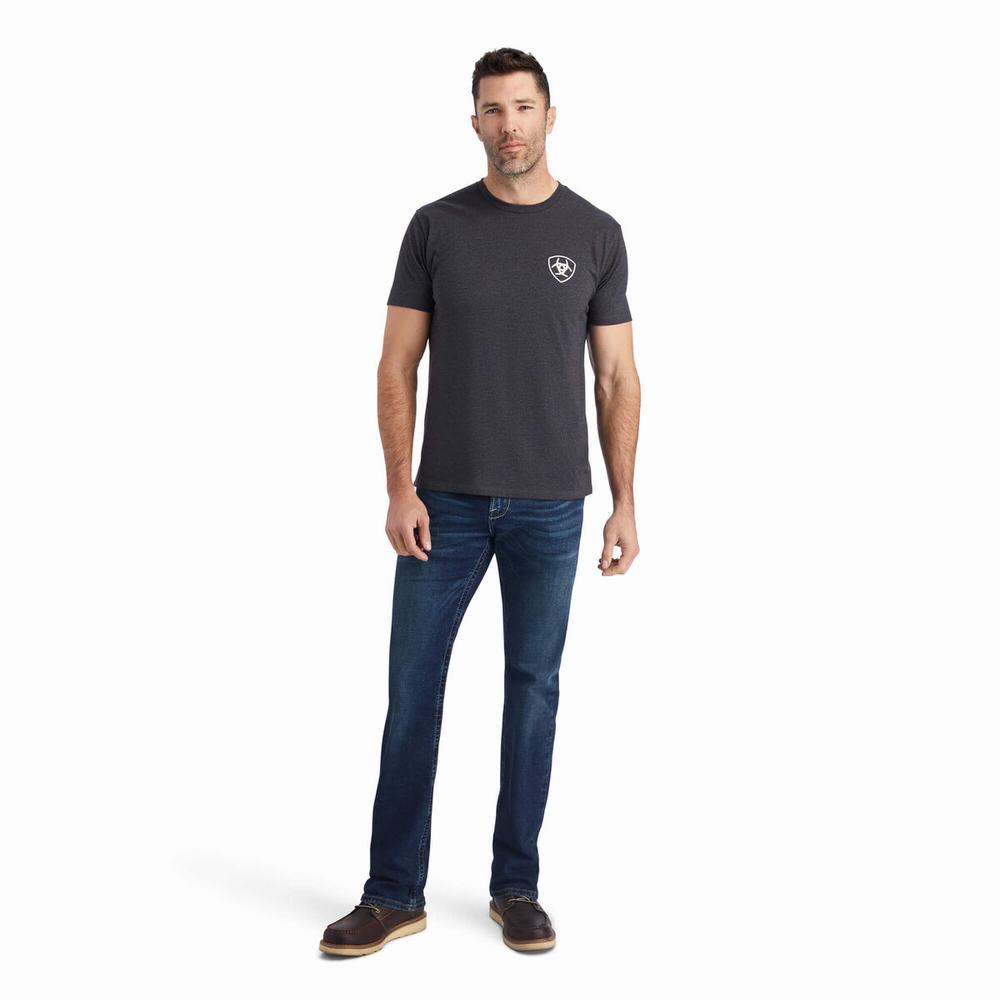 Grey Ariat Wingspan Men's Polo Shirts | LTHW62950