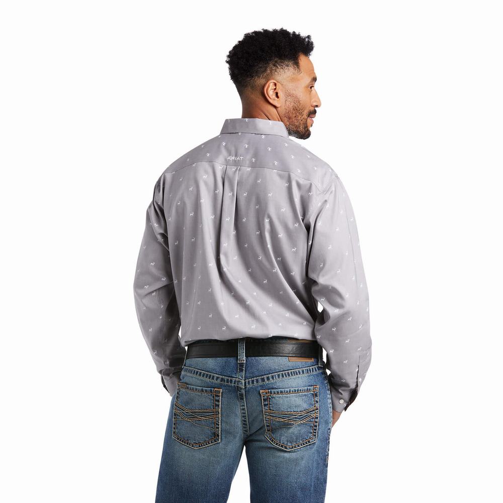 Grey Ariat Wrinkle Free Alvin Classic Fit Men's Shirts | VSLQ90168