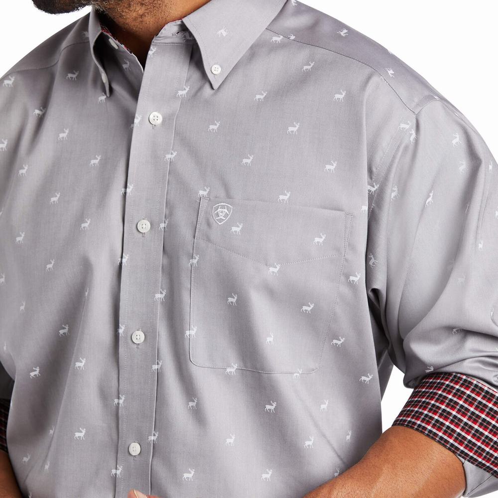 Grey Ariat Wrinkle Free Alvin Classic Fit Men's Shirts | VSLQ90168