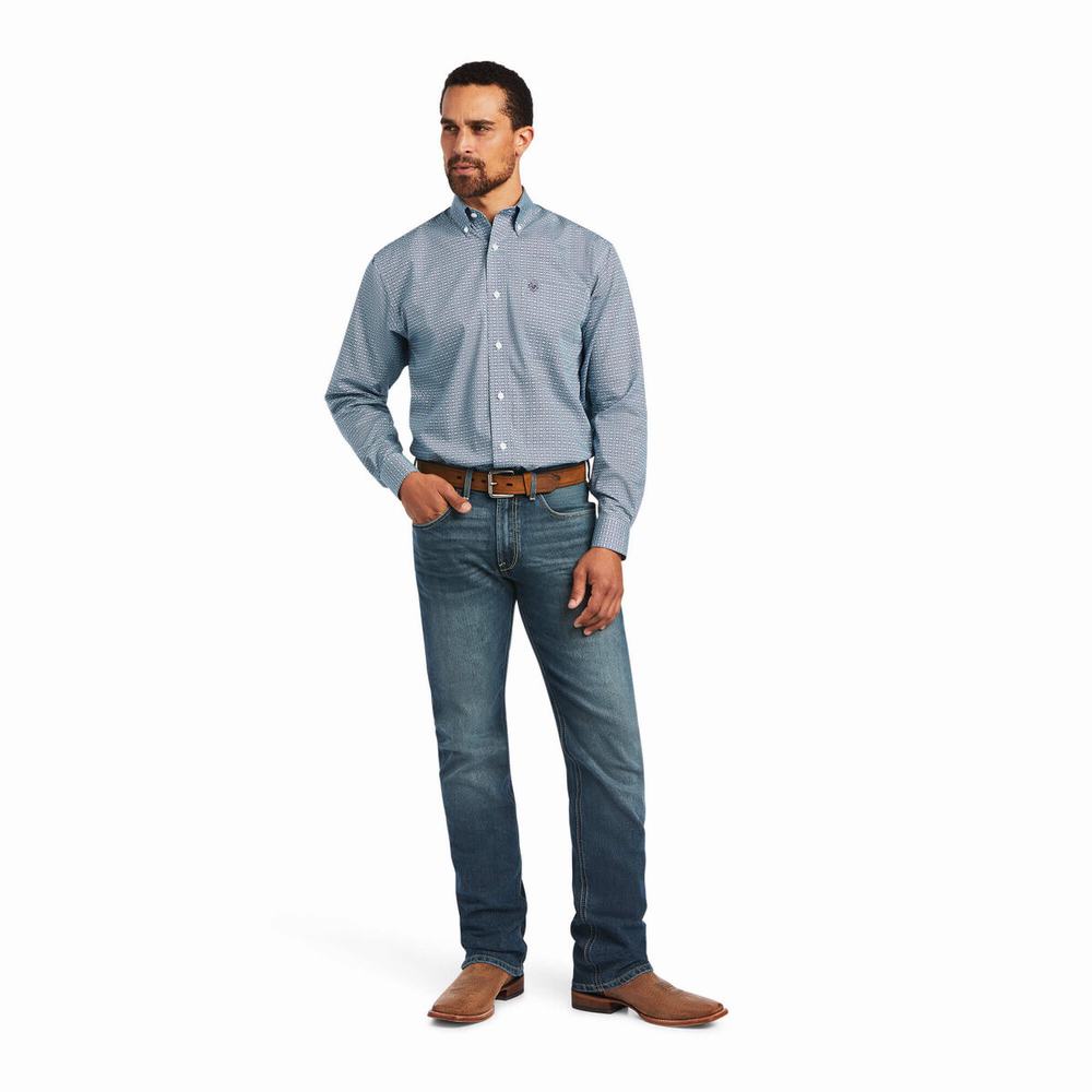 Grey Ariat Wrinkle Free Yoel Classic Fit Men's Shirts | NMIZ73810