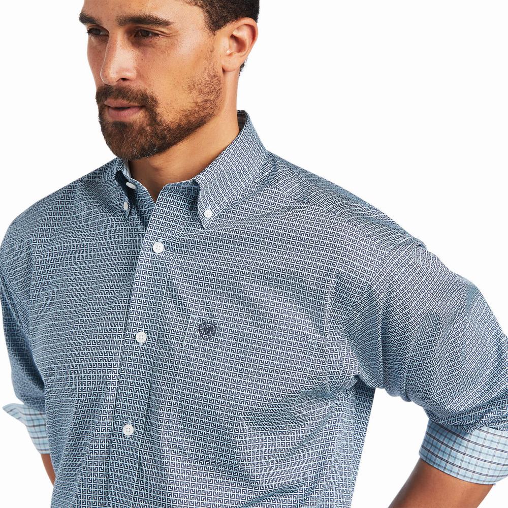 Grey Ariat Wrinkle Free Yoel Classic Fit Men's Shirts | NMIZ73810