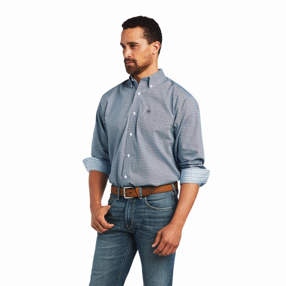 Grey Ariat Wrinkle Free Yoel Classic Fit Men\'s Shirts | NMIZ73810