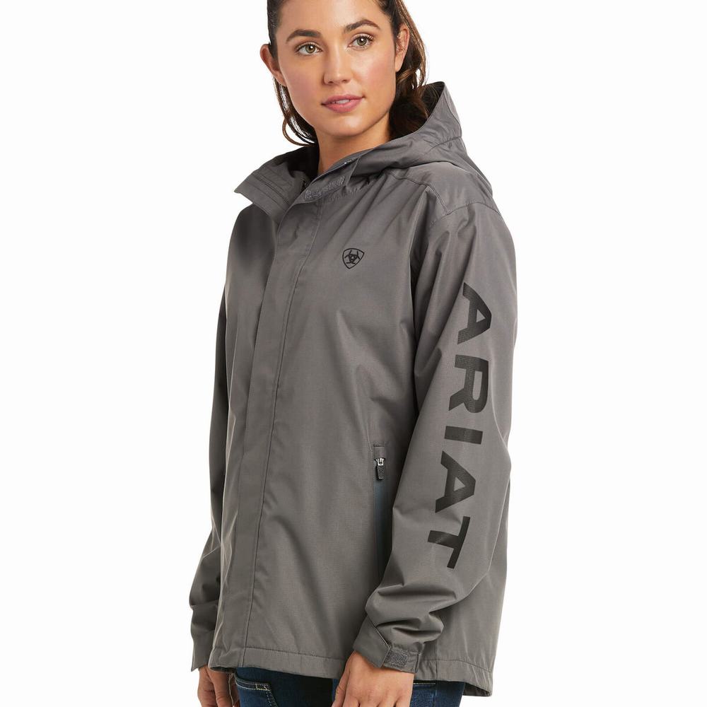 Grey Black Ariat Rebar Stormshell Logo Waterproof Women's Jackets | UYHR01759