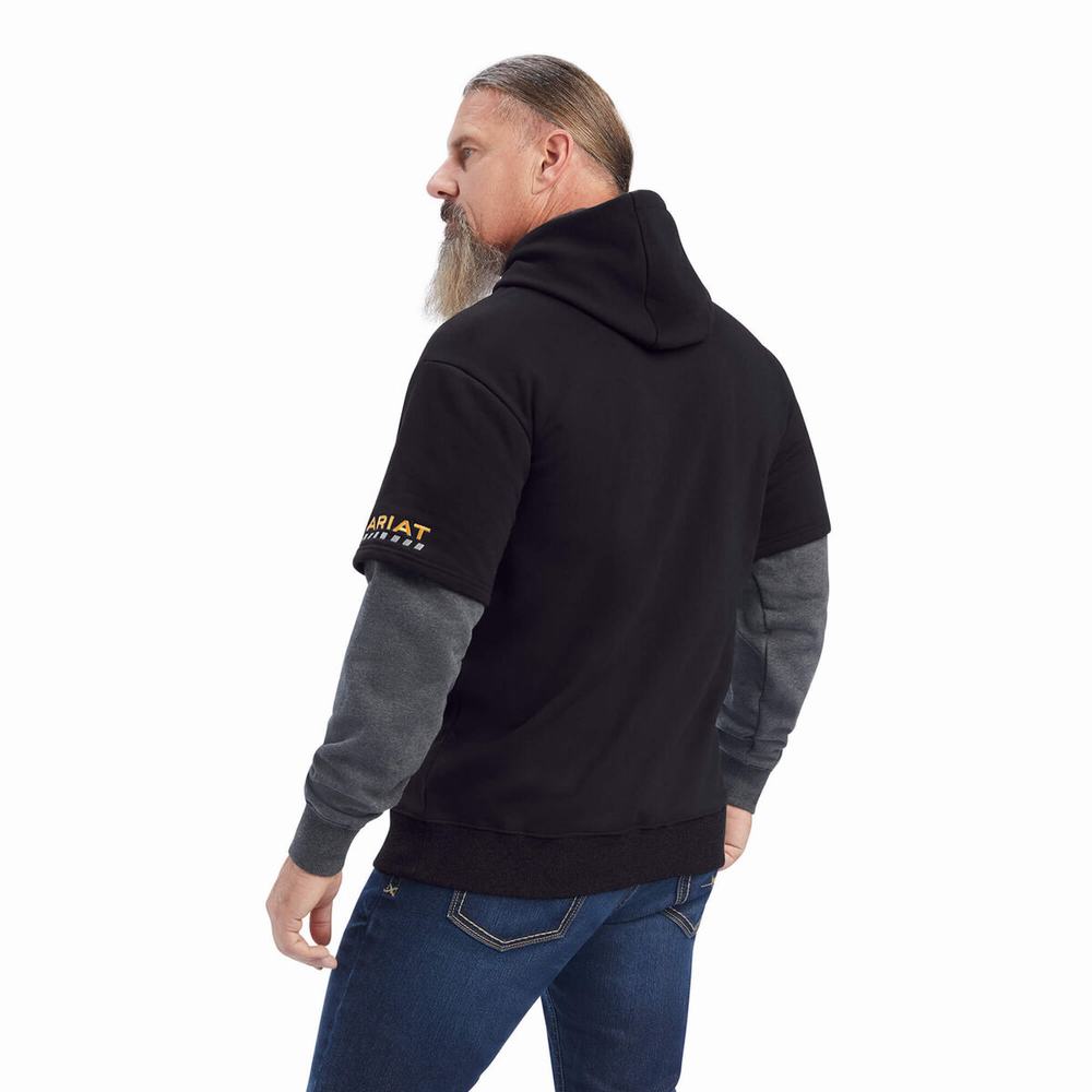 Grey Black Ariat Rebar Workman Dually Men's Hoodies | XJIH91273