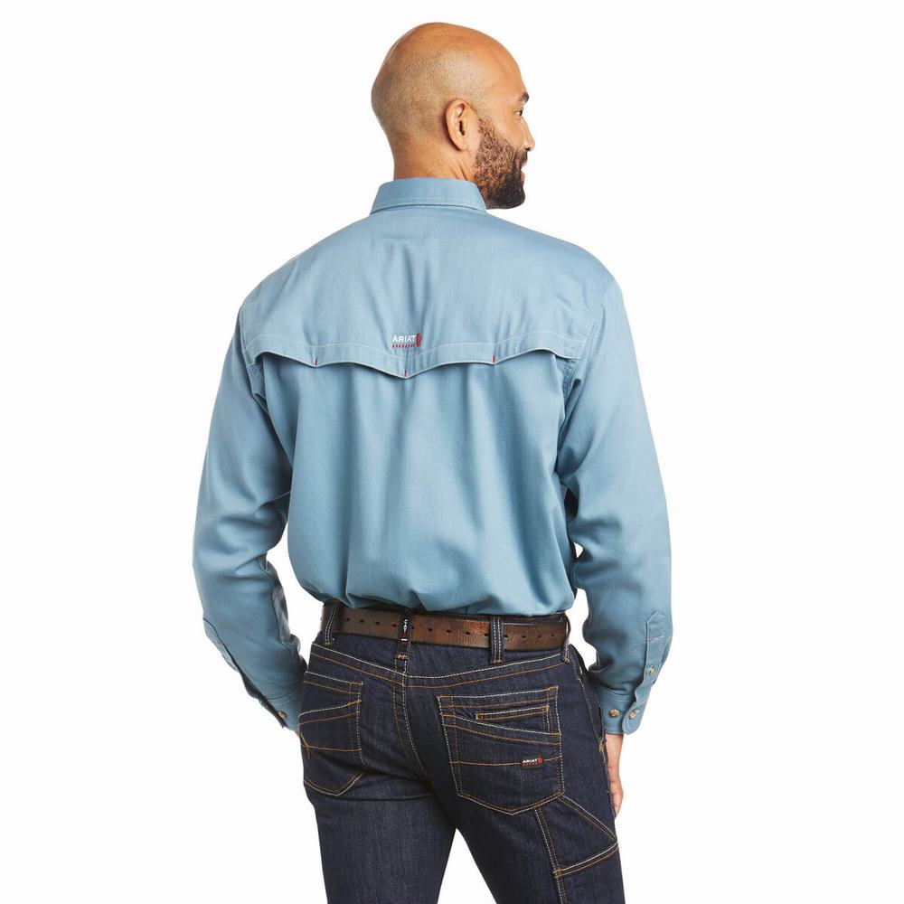 Grey Blue Ariat FR Vented Men's Shirts | GWFV21435