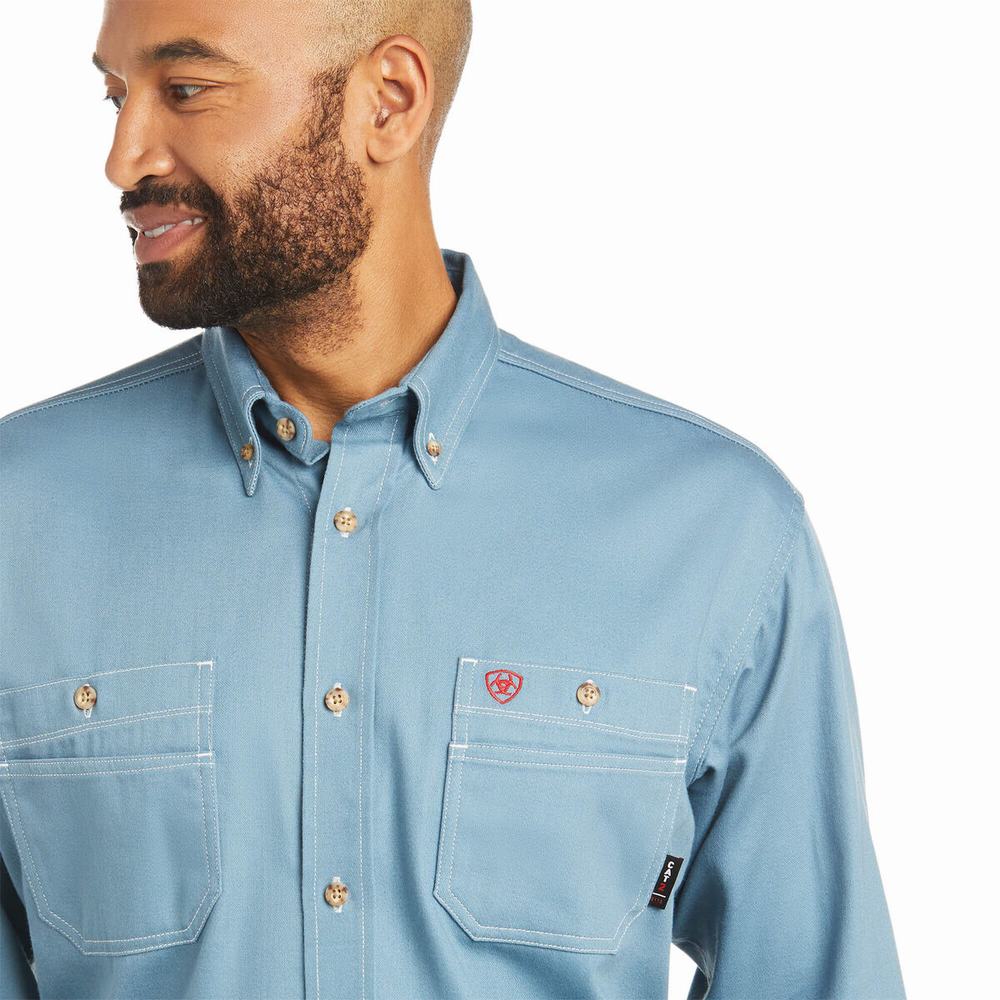 Grey Blue Ariat FR Vented Men's Shirts | GWFV21435