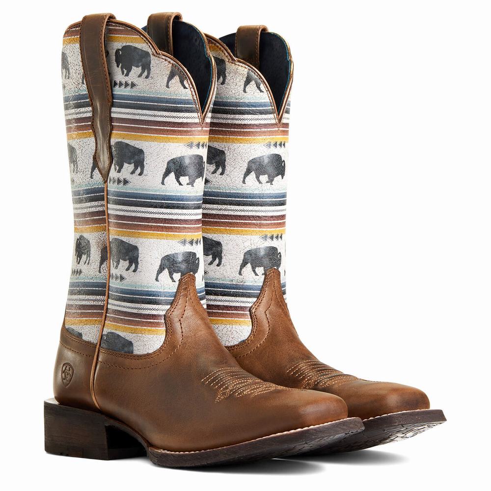 Grey Brown Ariat Circuit Savanna Women's Western Boots | BQFP87460