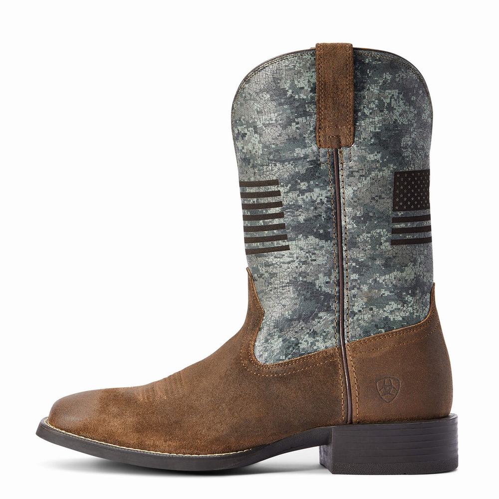 Grey Brown Ariat Sport Flying Proud Men's Western Boots | WXPJ69021