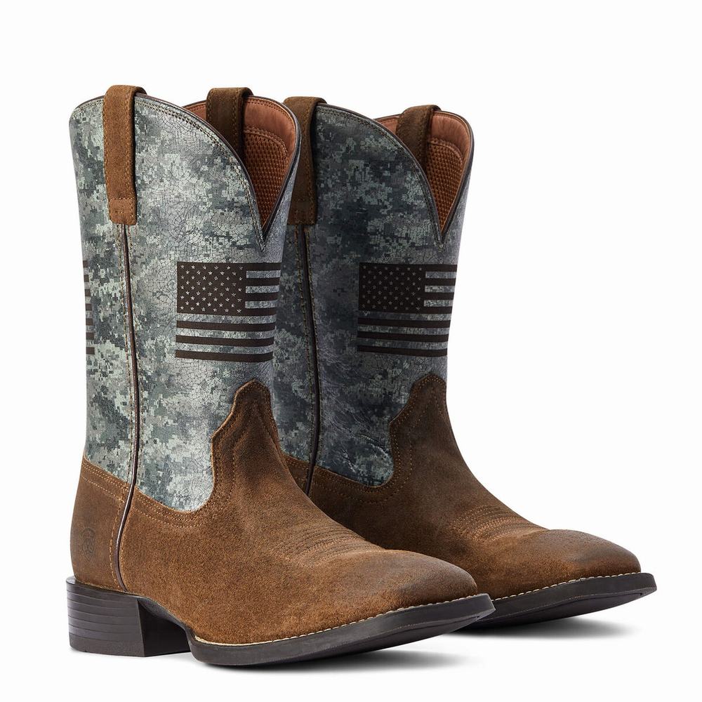 Grey Brown Ariat Sport Flying Proud Men's Western Boots | WXPJ69021