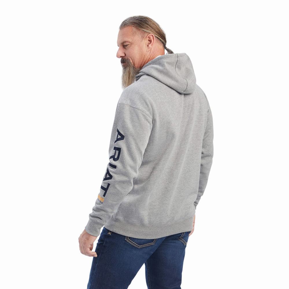 Grey Deep Ariat Rebar Graphic Men's Hoodies | UZDQ73428