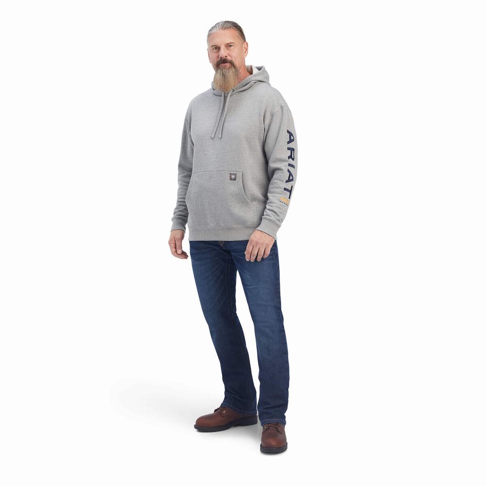 Grey Deep Ariat Rebar Graphic Men's Hoodies | UZDQ73428