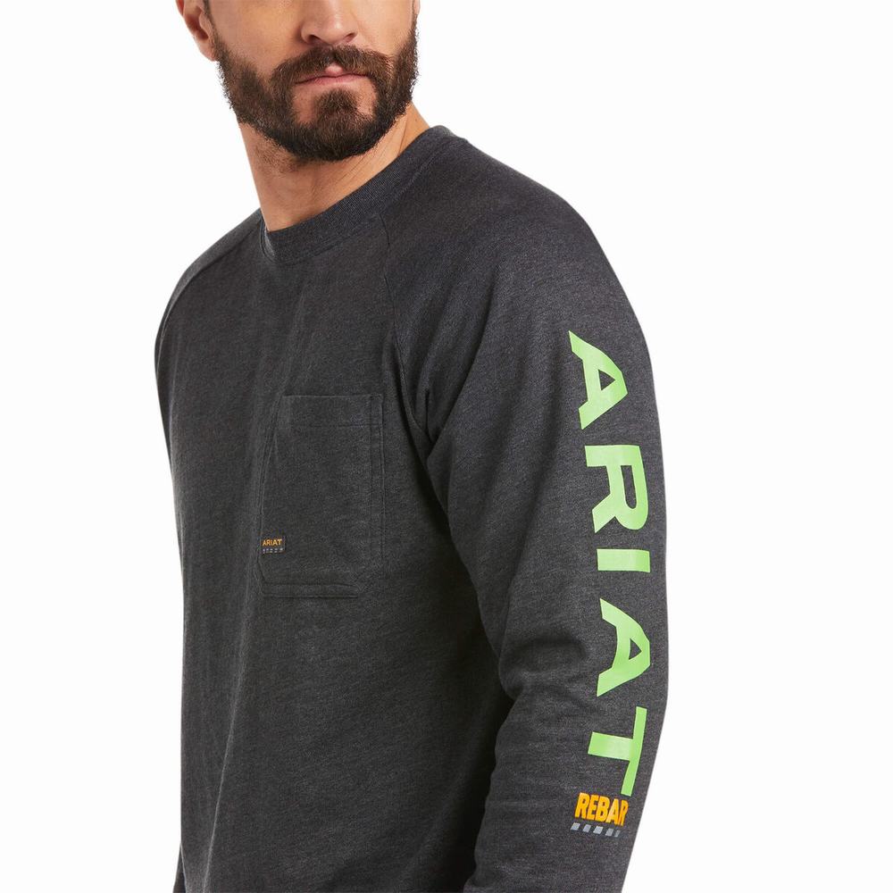 Grey Light Green Ariat Rebar Cotton Strong Graphic Men's T Shirts | ZJOE79601