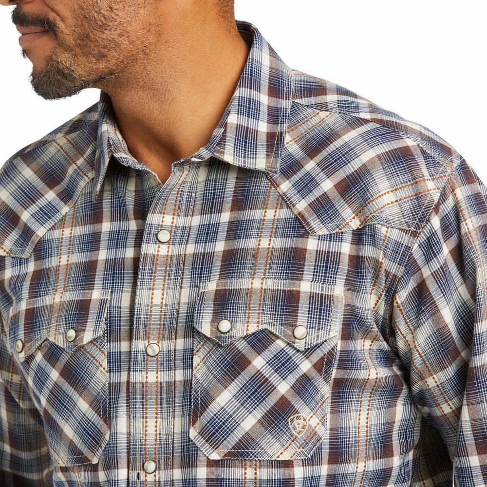 Indigo Ariat Holland Retro Fit Men's Shirts | UBFK63409