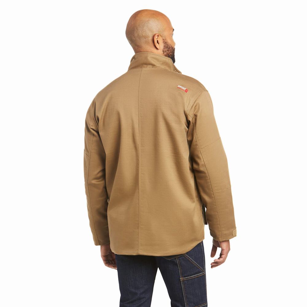 Khaki Ariat FR Canvas Stretch Men's Jackets | RLSW10687